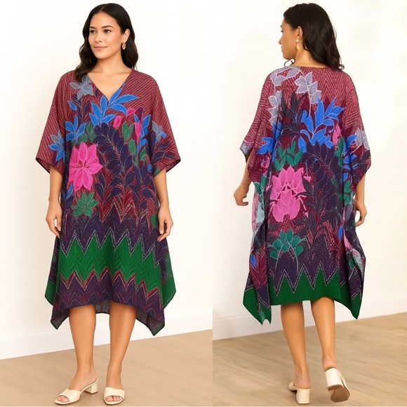 Soft Surroundings Tropical Adelaide Caftan Mumu Maxi Dress Size S/M - Picture 1 of 7